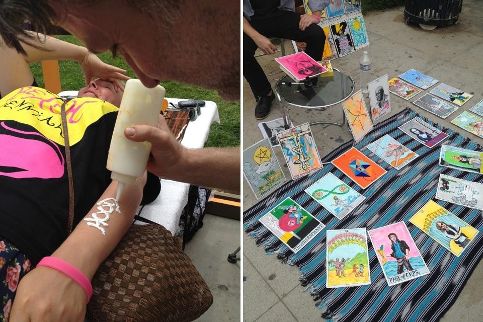 Left, Dave Deany, <em>Sunscreen Tattoos</em>. Right, Ben Brunnemer, <em>Tarocchi</em> Left, Dave Deany, <em>Sunscreen Tattoos</em>. Right, Ben Brunnemer, <em>Tarocchi</em>