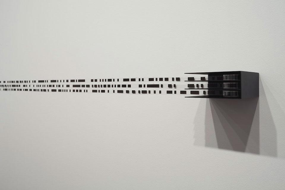 Top: Ryoji Ikeda, <em>datamatics</em>, installation view at the DHC/ART Foundation for Contemporary Art. Photo by Richard-Max Tremblay. Above: installation view at the DHC/ART Foundation for Contemporary Art