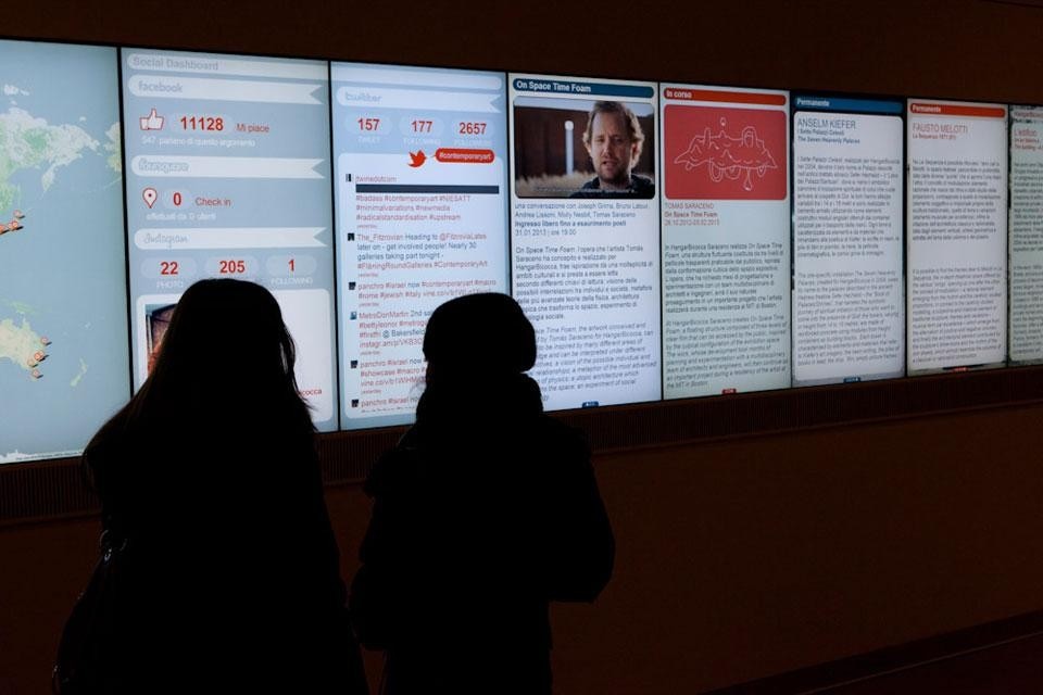 The interactive wall at the entrance of Hangar Bicocca