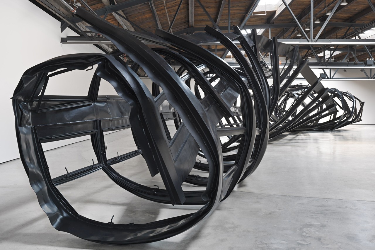 Monika Sosnowska, <i>Tower</i>, 2014. Steel, paint 332.7 x 3223.3 x 668 cm. Installation view, "Monika Sosnowska. Tower", Hauser & Wirth New York, 18th Street, 2014