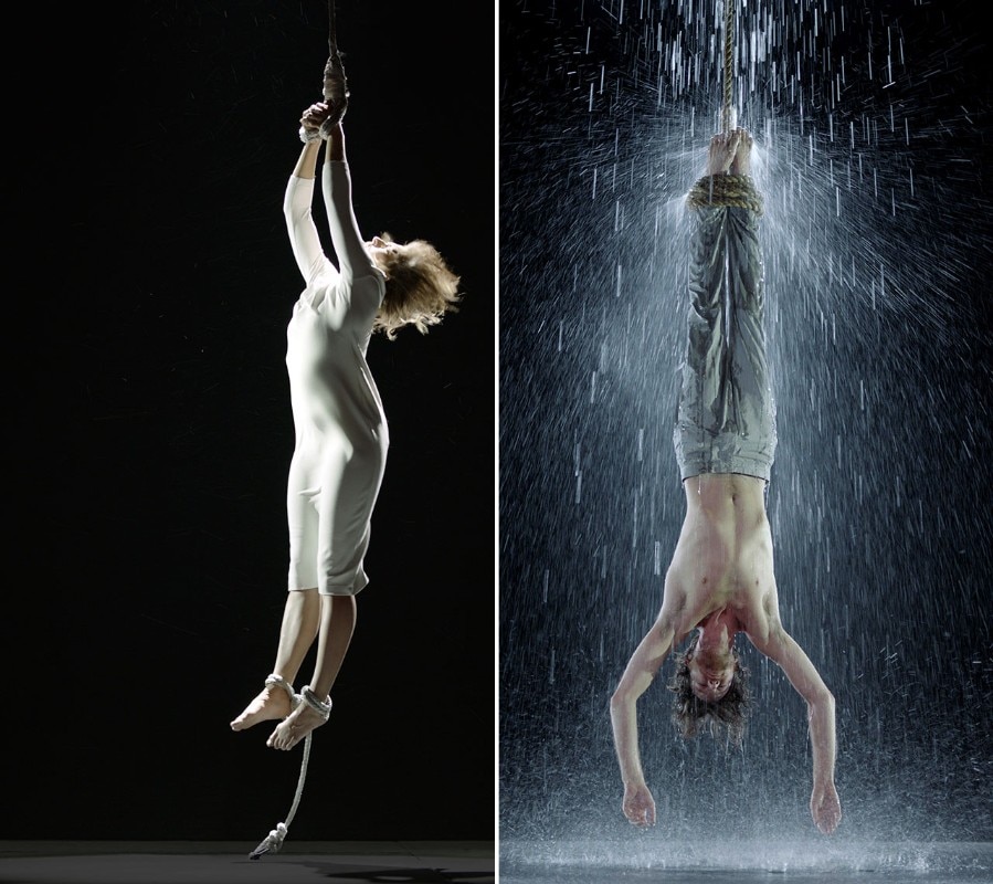 Bill Viola, <i>Martyrs series</i>, 2014. <b>A sinistra</b>: <i>Air Martyr (Martire dell’aria)</i>, 7’ 10”. <b>A destra</b>: <i>Water Martyr (Martire dell’acqua)</i>, 7’ 10”. Courtesy of Bill Viola Studio