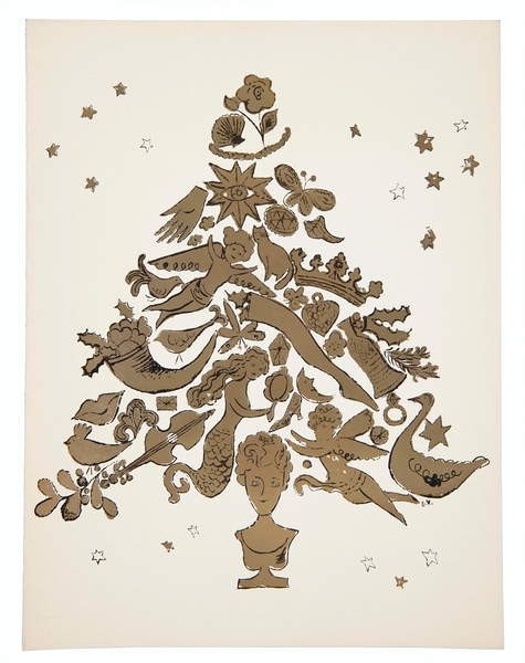 Andy Warhol, Christmas Tree, offset lithograph with gold leaf on folded paper, from an edition of unknown size, ca 1957