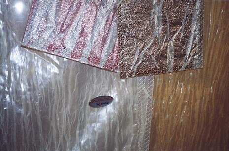 For Bertazzo’s ”inbusta”, fabrics are sealed in see-through plastic wraps