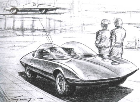 Drawings by Giugiaro shown to Bertone which inspired the Testudo, 1959