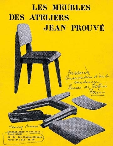 Original catalogue of the ‘folding furniture made entirely of light and glazed metal’ by Les Ateliers Jean Prouvé. The forms of Prouvés furniture were inspired by the new architecture of the time and by the necessity to economize. In 1945 the Paris gallery Steph Simon became the firm’s sole agent