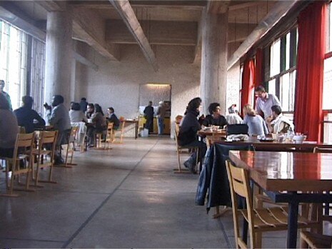 The morning, breakfast in the refectory at the monastery – chairs designed by Jasper Morrison