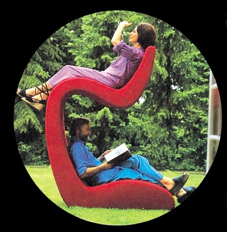 Two-level Seat, Marianne and Verner Panton seated in the prototype, 1973



