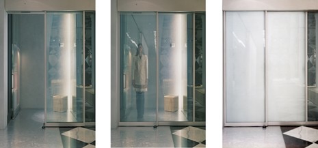 IDEO’s recent projects include hi-tech fitting rooms in the New York Prada epicentre, designed with Rem Koolhaas. Each dressing room is a simple booth with Privalite glass walls that switch from transparent to opaque for privacy