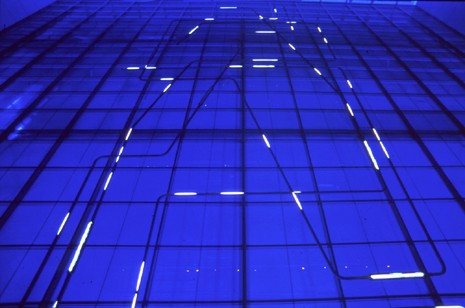 <i>The Visitor Feedback Wall</i> at the Science Museum in London consists of a network track of 27,000 white LED, 25 meters high and 9 meters wide. Visitor’s comments can be entered at a number of input terminals and, carried by seemingly “liquid” lines of light, reveal their content at a series of message stations