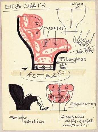 Armchair Elda 1005, 1963 (technical drawing).
Collection Vitra Design Museum. Photo Vitra Design Museum/Andreas Sütterlin
