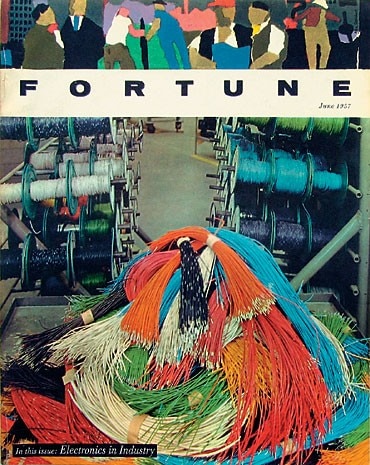 <i>Fortune</i> cover (June 1957). Above the title is Fletcher’s collage illustration