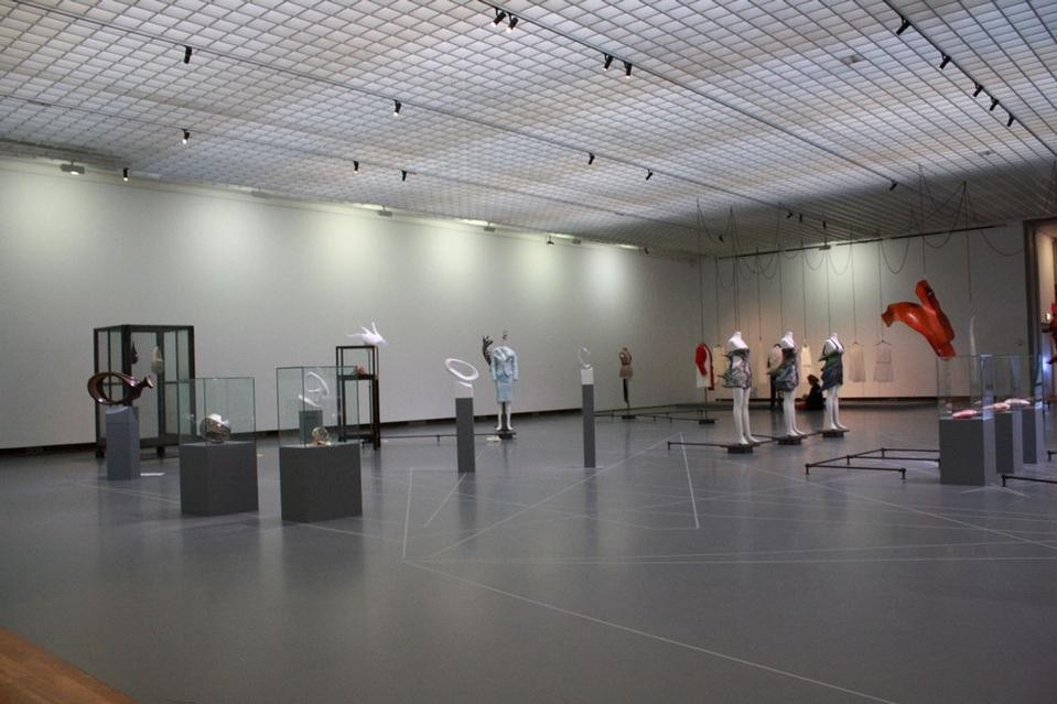 Installation view, with a clear view of the connective lines designed for the floor
