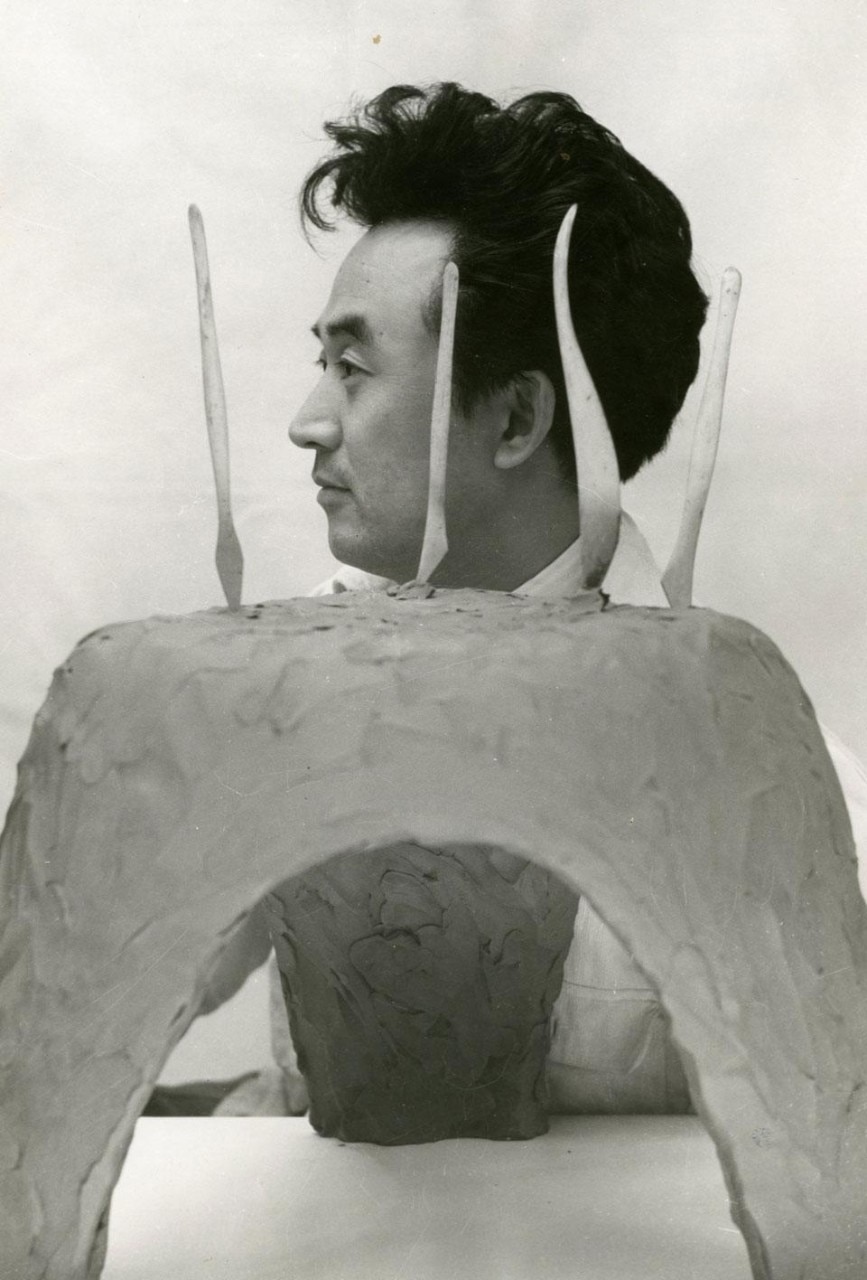 Top image: The Butterfly Stool in plywood bended, 1956. Above: Sori Yanagi (photo published in Domus 474/ May 1969) Top image: The Butterfly Stool in plywood bended, 1956. Above: Sori Yanagi (photo published in Domus 474/ May 1969)