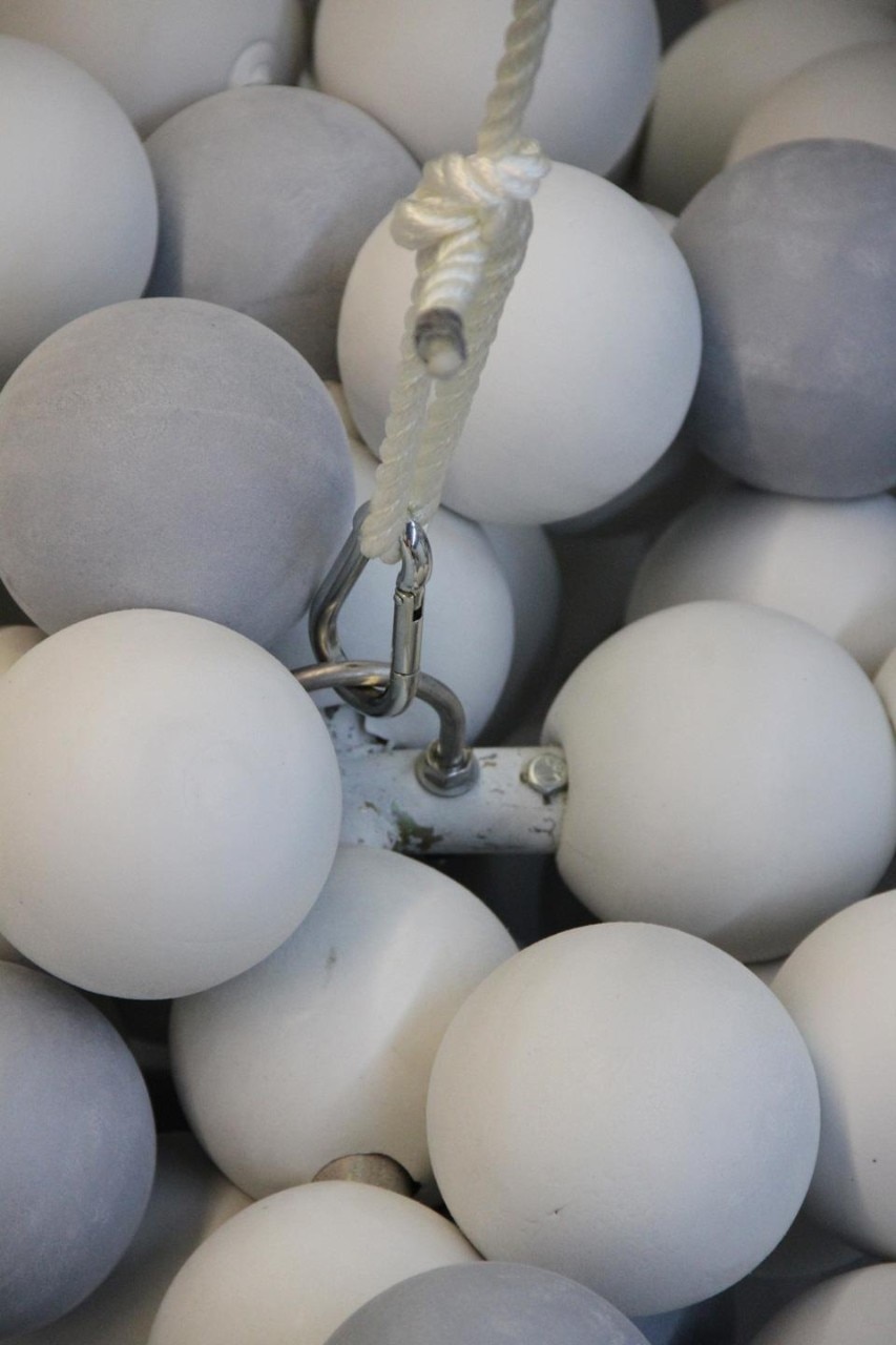 Detail of the spheres created by Daniel Ashram for the Armory piece. Photo courtesy of Daniel Arsham