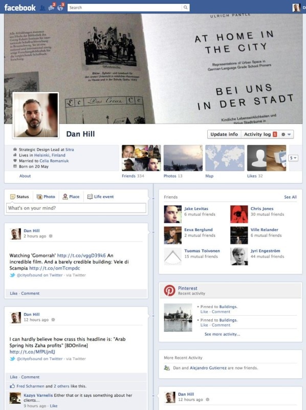 An example of Facebook Timeline on Facebook, illustrating how recent events are all made visible or “expanded” by default, perhaps reflecting the performance of short-term memory
