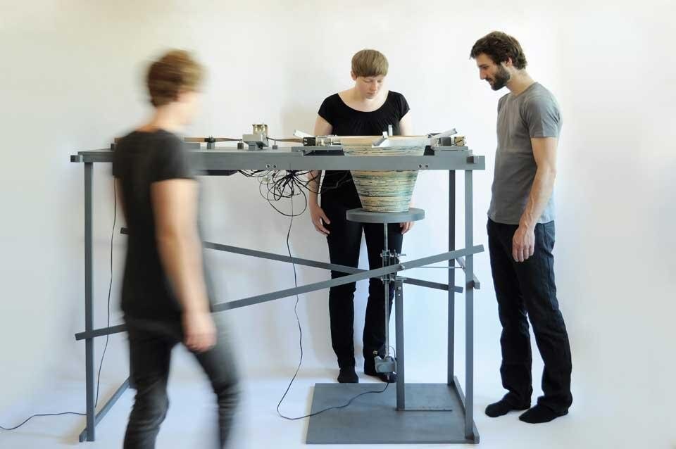 Presented in Basel in 2011, <em>Collective Works</em> is a machine that only functions when surrounded by people. The larger the audience the more surprising the result