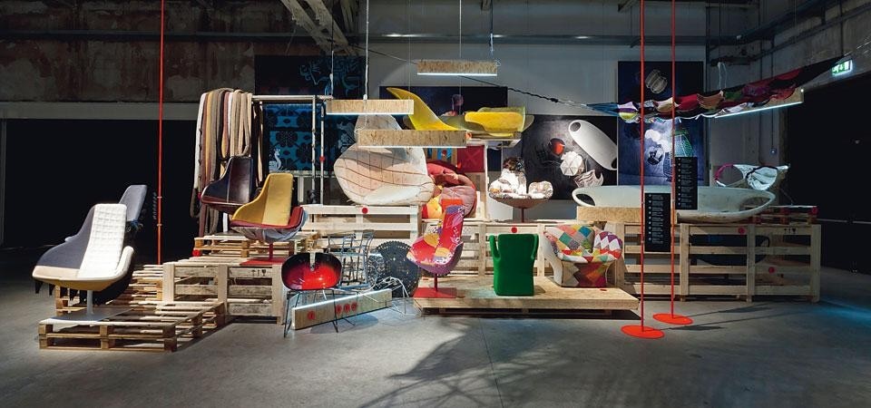 Top and Above: Items from the M’Afrique Collection on show in the exhibition "Backstage_il dietro le quinte" at HangarBicocca. Curated by Patrizia Moroso and Marco Viola, the show celebrates Moroso’s 60 years of activity. Photo Stefano De Monte 