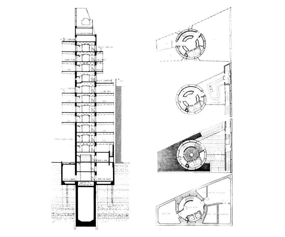 Kenzo Tange, Shizuoka tower. Domus 463 / June 1968; page detail