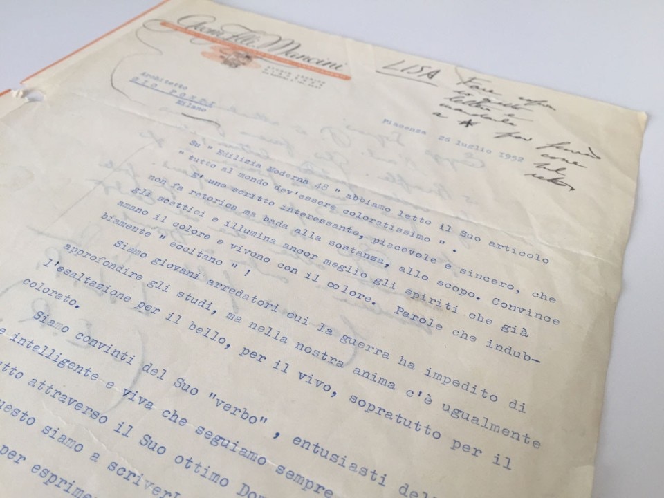 From the archive, letters received by Gio Ponti in 1952 regarding the article "Everything in the world must be colorful" From the archive, letters received by Gio Ponti in 1952 regarding the article "Everything in the world must be colorful"
