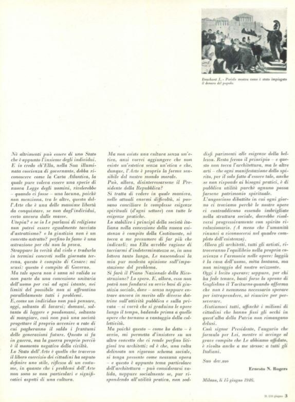 domus - ernesto nathan rogers - lettera al presidente della repubblica, 1946