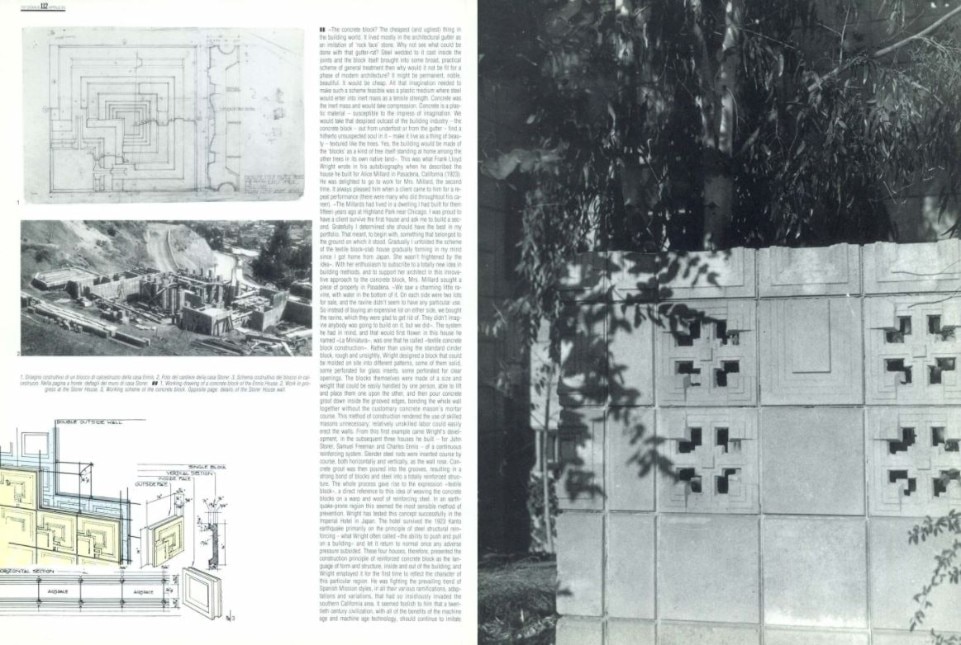 Schema costruttivo del blocco in calcestruzzo. Courtesy © the Frank Lloyd Wright Foundation. All rights reserved.