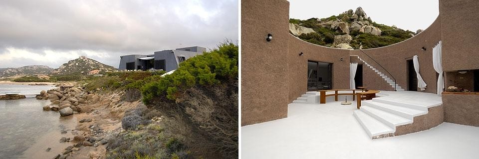 Top: Villa Rotonda at La Maddalena, 1969. Photo by Gabriele Basilico. Above: Left, Bunker house at La Maddalena, 1967. Photo by Paolo Rosselli. Right, La Rotonda at La Maddalena. Photo by Paolo Rosselli