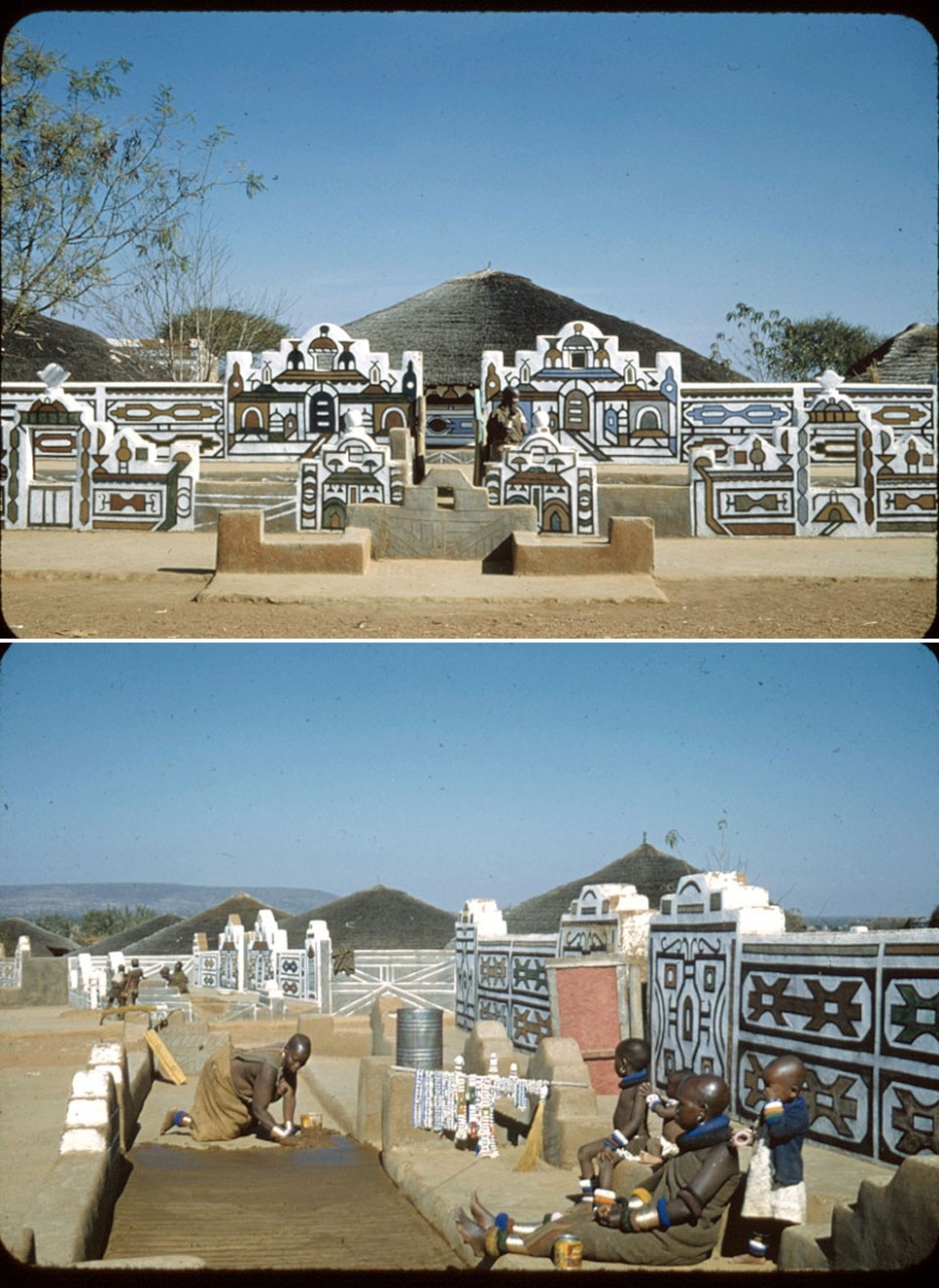 Top: Mapoch village, Gauteng Transvaal, 1957. Photo by Denise and Robert Scott Brown. Bottom: Mapoch village, Gauteng Transvaal, 1957. Photo by Denise and Robert Scott Brown