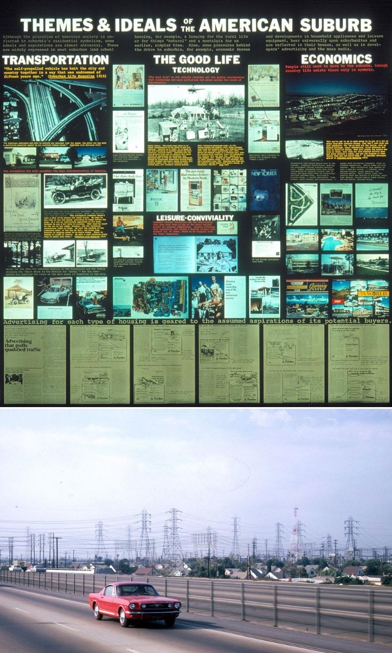 Above: Excerpt from a broader matrix for the exhibition, “Signs of Life, Symbols in the
American city”, designed by VSBA, Smithsonian Institute, 1976. Designed by VSBA, Smithsonian Institute, 1976. Below: Los Angeles, 1966. Photo by Denise Scott Brown