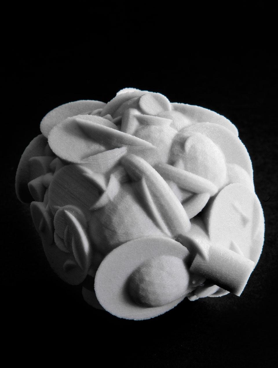 Bruce Gilchrist and Jo
Joelson (London Fieldworks)
involved the German artist
Gustav Metzger in a creative
experiment. Having asked him
to think about nothing, they extracted
data from his encephalogram
and used it to carve a block of
stone with a robot. The resulting
work, <em>Thinking About Nothing</em>, is
reproduced on the cover of Doms 965 and is
also the subject of the exhibition
“Null Object: Gustav Metzger
thinks about nothing”, which was on show
at the Work Gallery in London through 9 February 2013 (image
courtesy of London Fieldworks) Bruce Gilchrist and Jo
Joelson (London Fieldworks)
involved the German artist
Gustav Metzger in a creative
experiment. Having asked him
to think about nothing, they extracted
data from his encephalogram
and used it to carve a block of
stone with a robot. The resulting
work, <em>Thinking About Nothing</em>, is
reproduced on the cover of Doms 965 and is
also the subject of the exhibition
“Null Object: Gustav Metzger
thinks about nothing”, which was on show
at the Work Gallery in London through 9 February 2013 (image
courtesy of London Fieldworks)