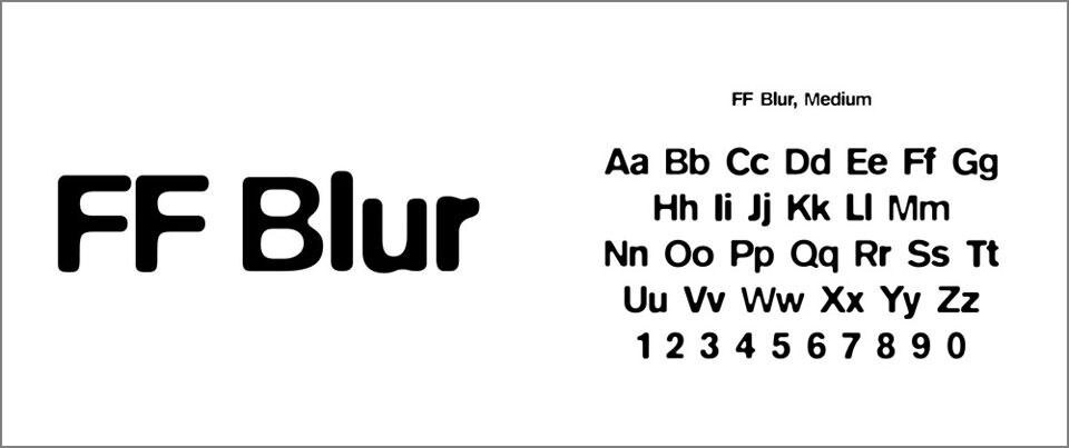 FF Blur by Neville Brody (British, born 1957), 1992. Digital typeface, Variable. Gift of FSI FontShop International. The letterforms of FF Blur—fuzzy around the edges like an out-of-focus photograph—seem to celebrate their own imperfection, speaking to his unique background. FF Blur resembles type that has been reproduced cheaply on a Xerox machine—degenerated through copying and recopying.