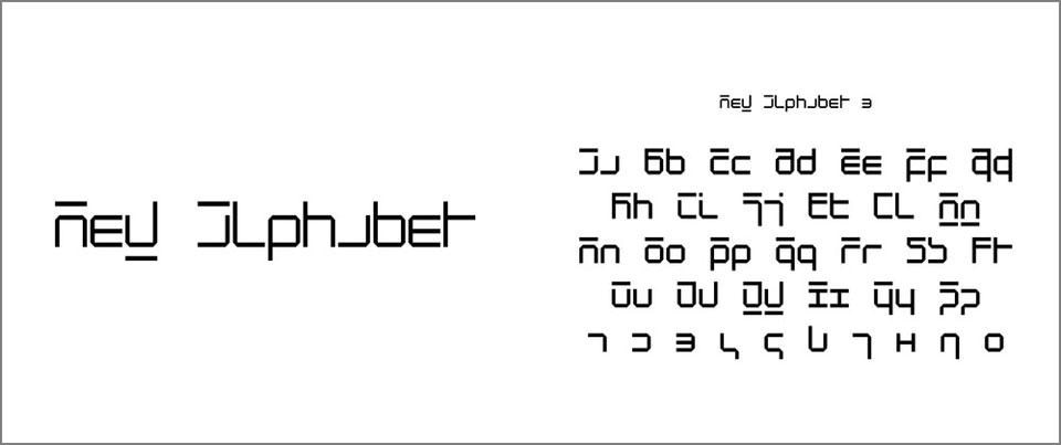 New Alphabet by Wim Crouwel (Dutch, born 1928), 1967. Digital typeface, Variable. Gift of Foundry Types Ltd. Early computer screens—cathode ray tube (CRT) monitors—rendered images in fairly large pixels, making traditional curvilinear letterforms difficult to reconstruct, and so Crouwel set out to redesign the alphabet using only horizontal lines. New Alphabet is, in Crouwel's words, "over-the-top and never meant to be really used," a statement on the impact of new technologies on centuries of typographic tradition.