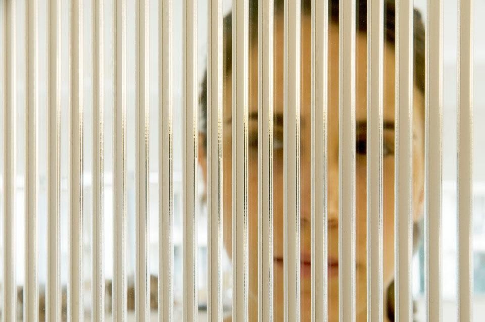 Made of self-adhesive PMMA, Trame is a mirror conceived by Inga Sempé and produced by Domestic. The mirror increases light in a room without providing a strict reflection. People and their surroundings are revealed in strips; not so much hinted at as partially exposed.