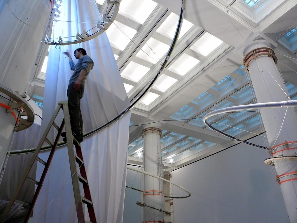 Installing <i>reOrder</i> in the Great Hall of the Brooklyn Museum. Photo Courtesy Situ Studio.