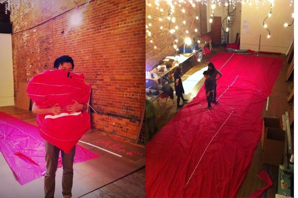 Behind the scenes with PlayLab and Family NYC in constructing their winning tent arrays, The Worms, for the Festival's StreetFest on Saturday, May 7.