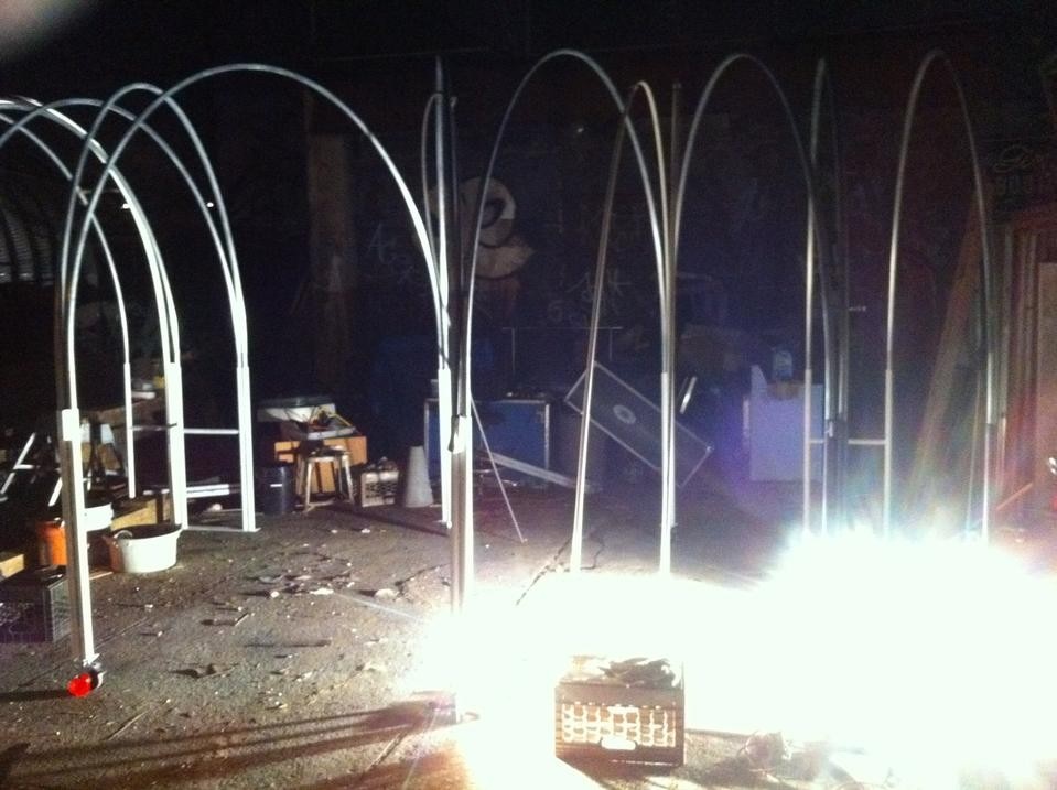 Behind the scenes with PlayLab and Family NYC in constructing their winning tent arrays, The Worms, for the Festival's StreetFest on Saturday, May 7.