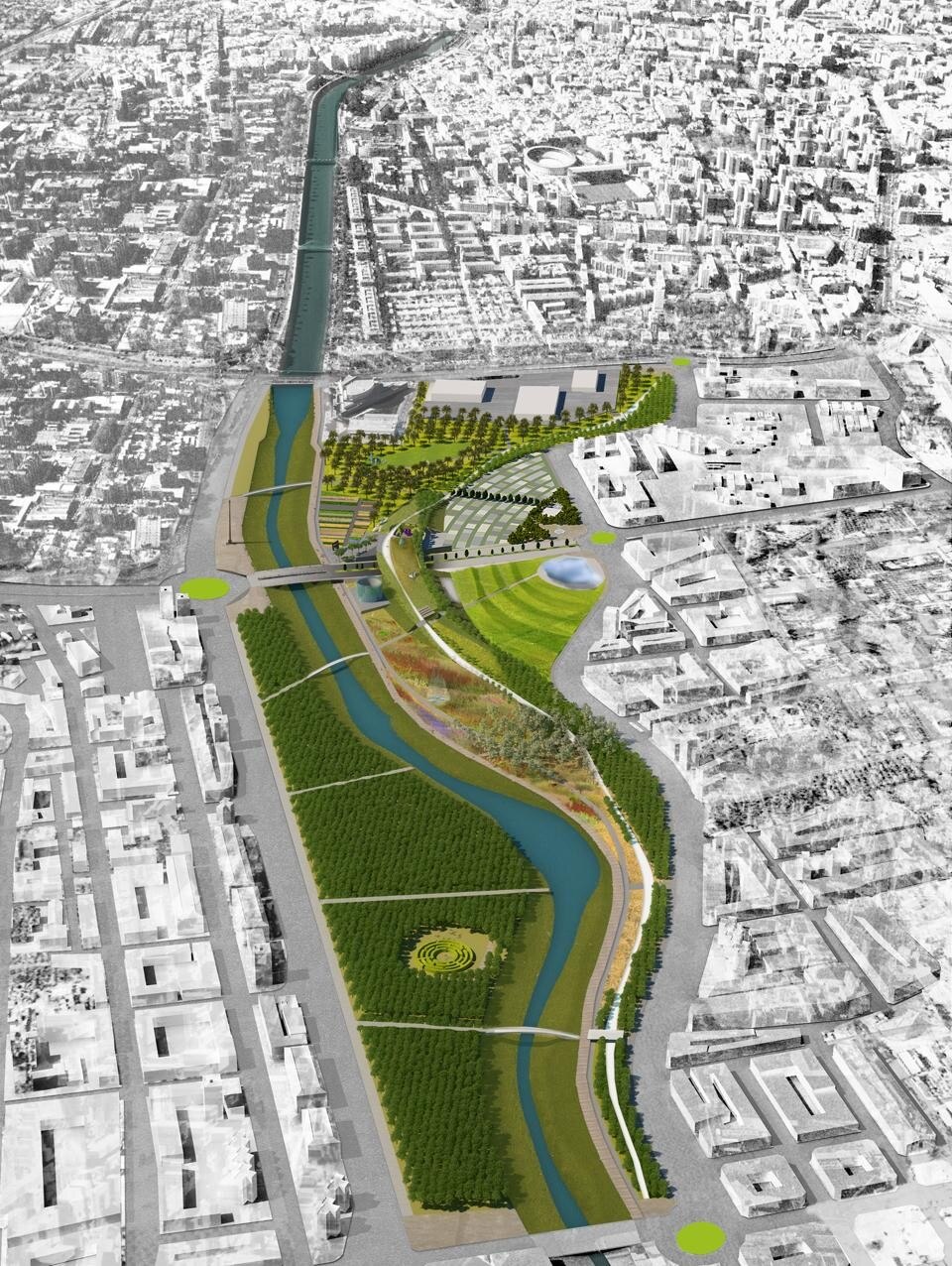 Parque de Levante, Master Plan by K/R Architects, Aerial View, Image: VUW. Parque de Levante, Master Plan by K/R Architects, Aerial View, Image: VUW.