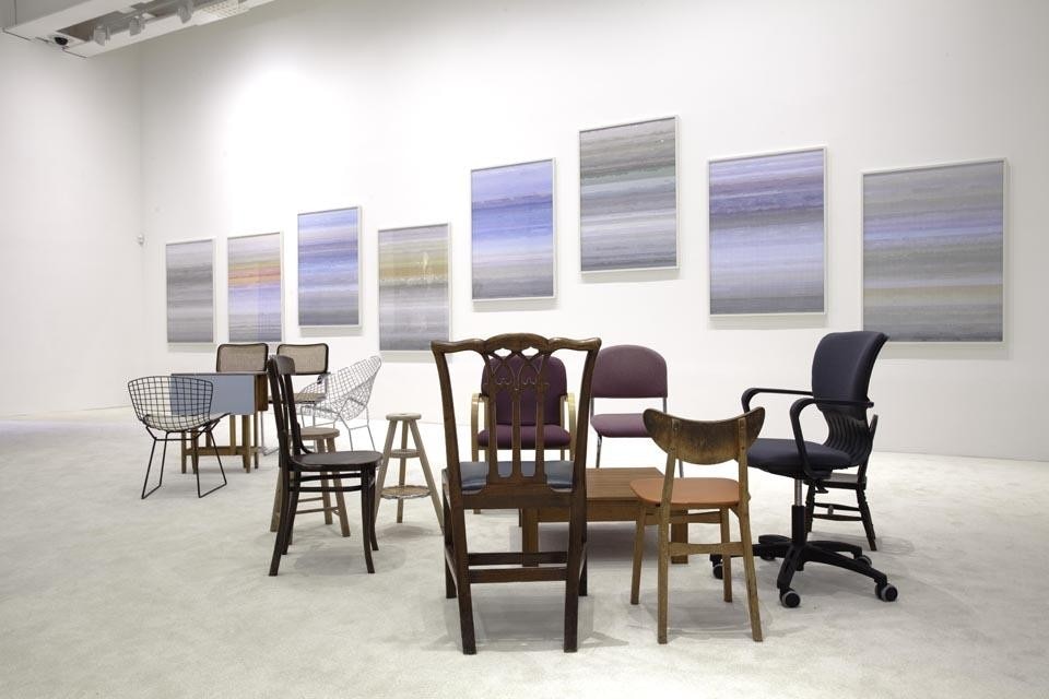 Above: Haegue Yang, <i>VIP's Union</i>, 2001-2011.
Installation consisting of borrowed chairs and tables.
Haegue Yang, <i>Trustworthies</i>, 2010-2011 and <i>VIP's Union</i>, 2001-2011. 