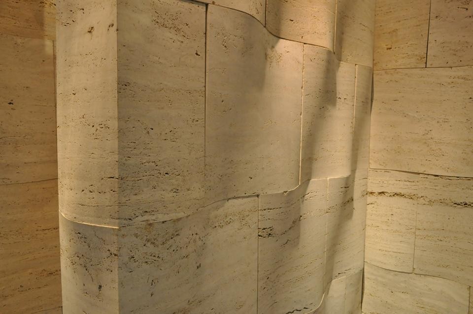 The shape is designed to afford minimum production waste and, thanks to their solidity, these hewn stones are also produced to be dismantled, re-used and re-built.