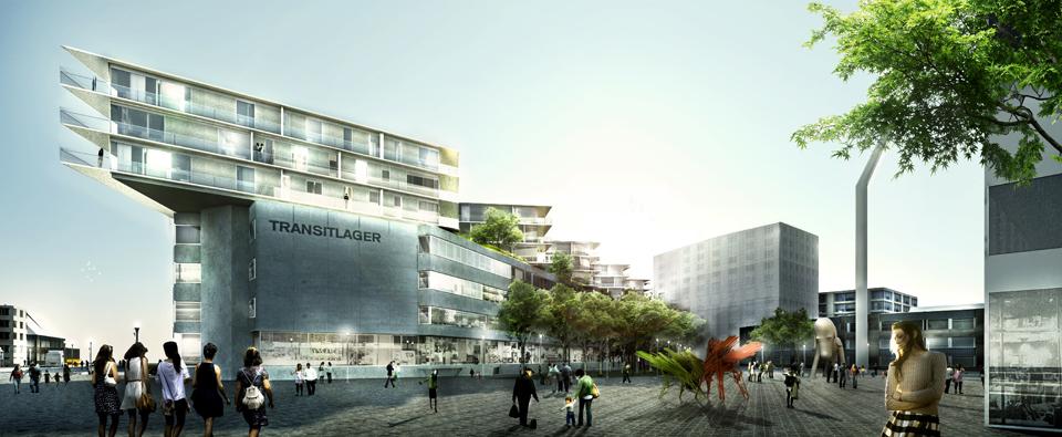 The existing 18.000 m2 <i>Transitlager</i> built in the late 1960s is to be renovated and extended by up to 7.000 m2 for residential and commercial purposes