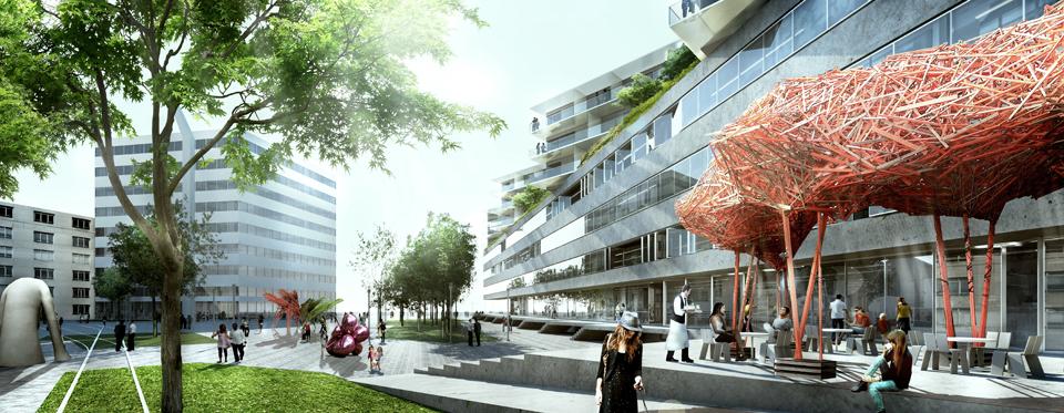 The iconic character of the existing <i>Transitlager</i>, its generous surrounding public spaces, and connection to the city's botanical garden makes the building a natural focal point of the Arts District