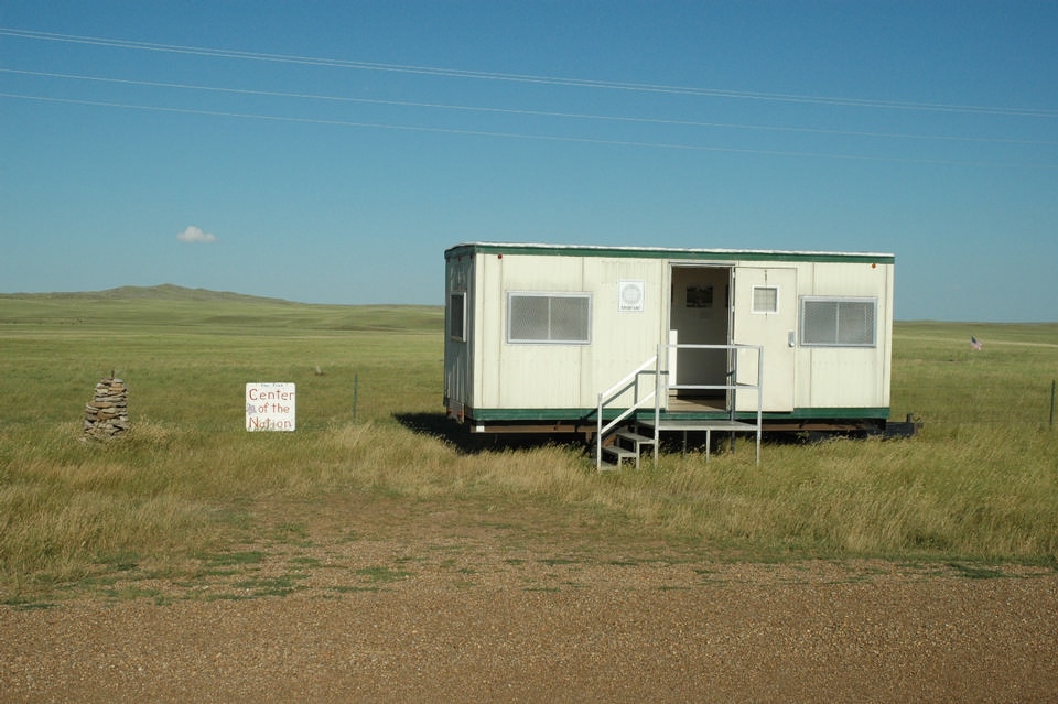 Top: Geographic center of the United States near Belle Fourche, South Dakota.<br />Above: Center for Land Use Interpretation exhibit unit, Belle Fourche, South Dakota. CLUI Archive Photos.