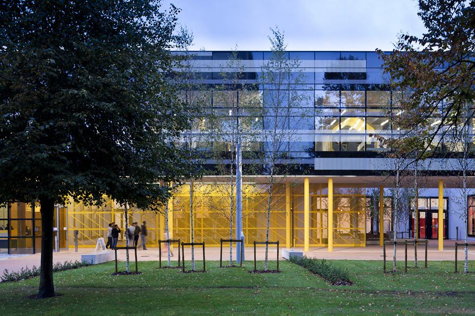 The facade is key feature of the new building with the principle cladding material wrapped around the building like a taut skin or hard shell