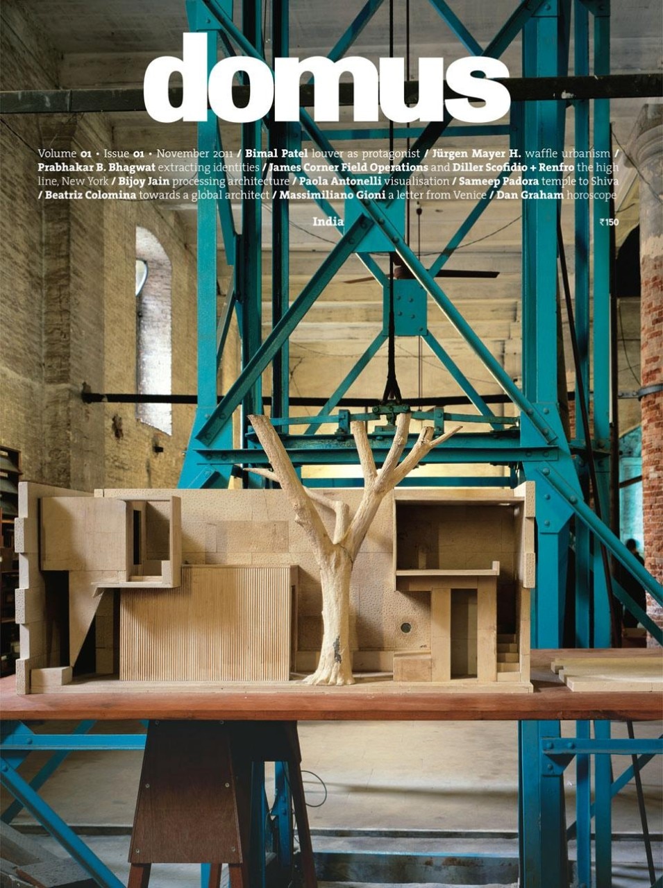 The cover of the debut issue of Domus India, November 2011.  Studio Mumbai's installation presented on the occasion of the 12th Venice Architecture Biennale in 2012. Cover photograph by Hélène Binet.