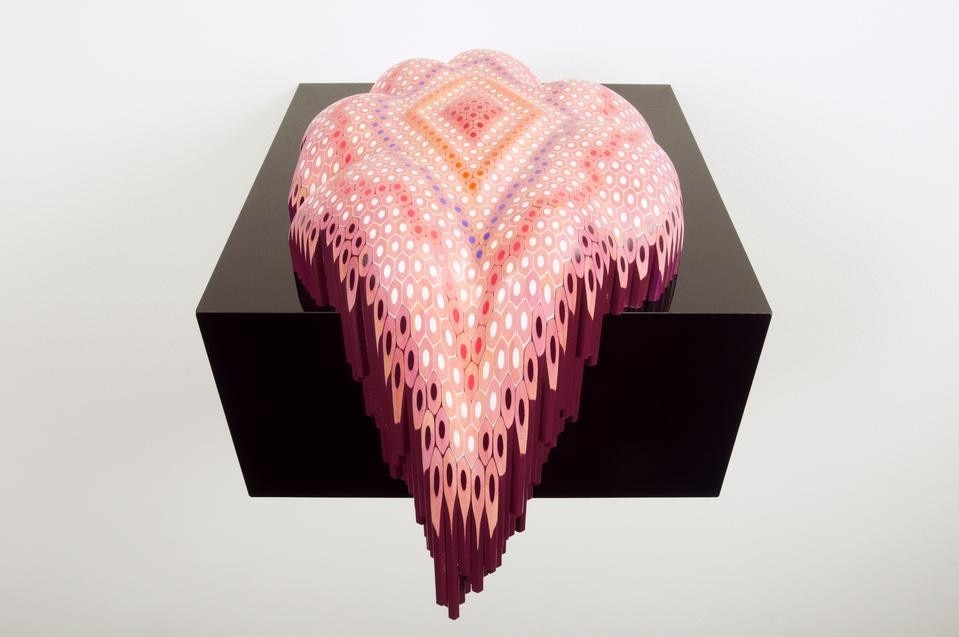 Top: Lionel Bawden, <i>the reflection,</i> 2011. Coloured Staedtler pencils, epoxy, incralac on black Perspex shelves. Left form 11 x 8 x 5 in / right form 11 x 8 x 5 in. Photo by Craig Bender.<br />Above: Lionel Bawden, <i>underworlder,</i> 2011. Coloured Staedtler pencils, epoxy, incralac on black Perspex shelves. 11.5 x 8.5 x 10.5 in. Photo by Craig Bender.