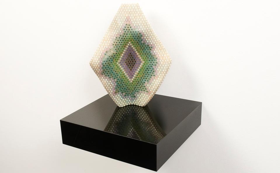 Lionel Bawden, <i>gate keeper (II),</i> 2011. Coloured Staedtler pencils, epoxy, incralac on black Perspex shelves. 11.5 x 9.25 x 4.25 in. Photo by Craig Bender.