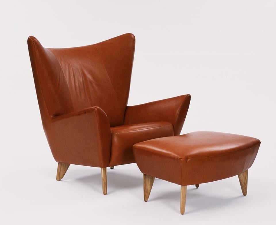 Matador chair & footstool in brown
leather, designed by Terence Conran,
Content by Coran Collection