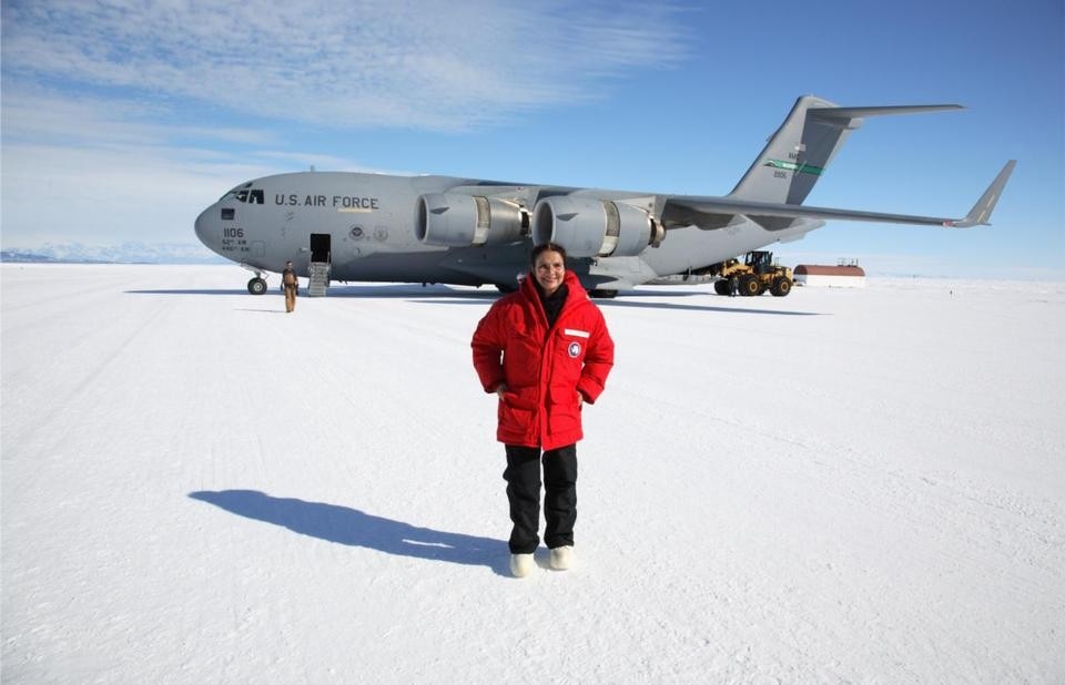 Lita Albuquerque lands on the Ross Ice Shelf.