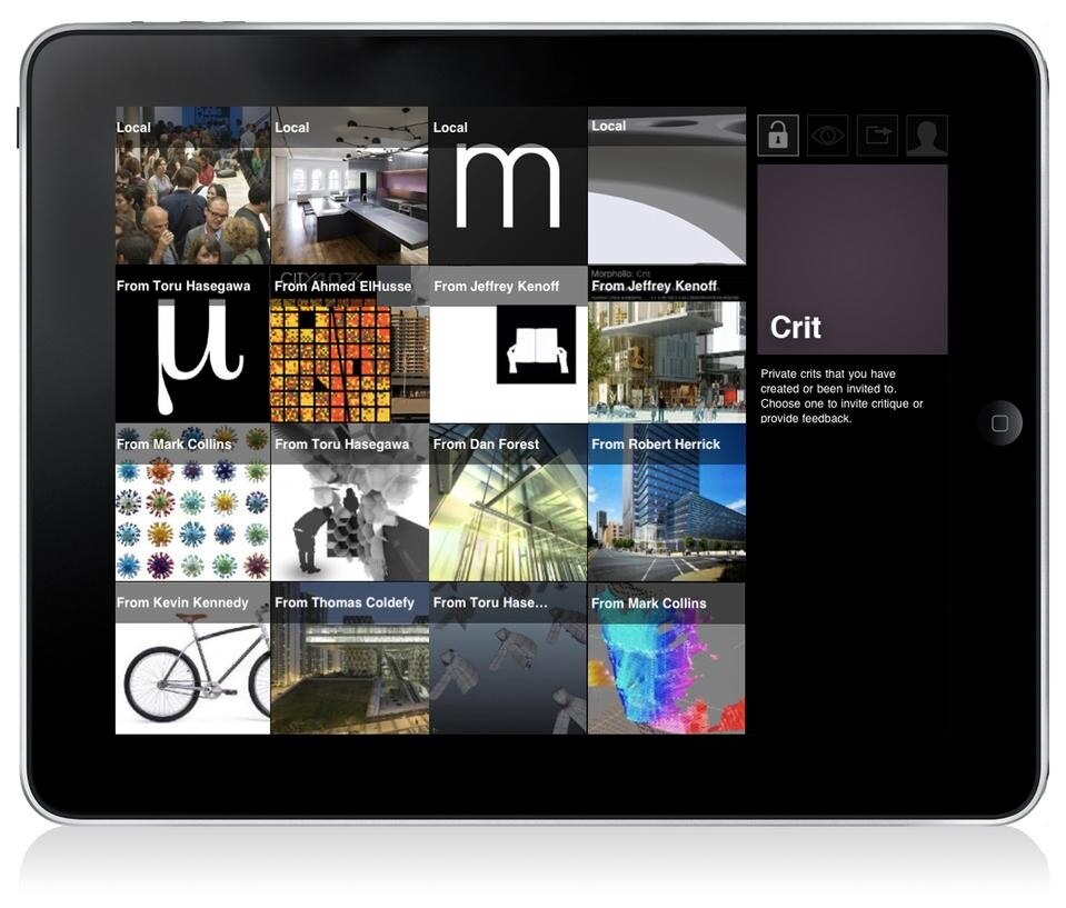 In "Crit" mode users
can post work and invite other users to critique it. Set up a critique for your studio,
consultants, office, friends or project team. In "Crit" mode users
can post work and invite other users to critique it. Set up a critique for your studio,
consultants, office, friends or project team.