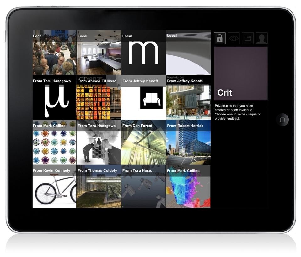 In "Crit" mode users
can post work and invite other users to critique it. Set up a critique for your studio,
consultants, office, friends or project team.