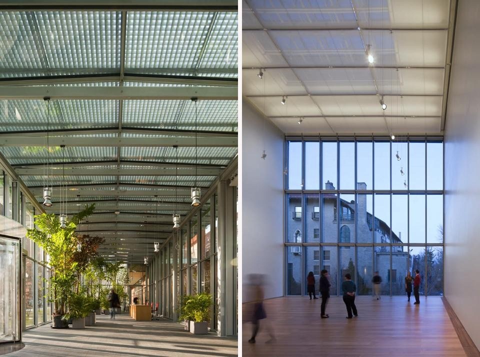 Right: The Special Exhibition Gallery, is a flexible space, featuring a soaring ceiling and a full wall of glass overlooking the historic Museum